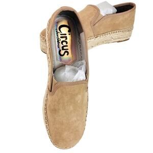 Circus Sam Eldeman Tan Suede Espadrilles Classic Style Thick Sole Slip On 8.5